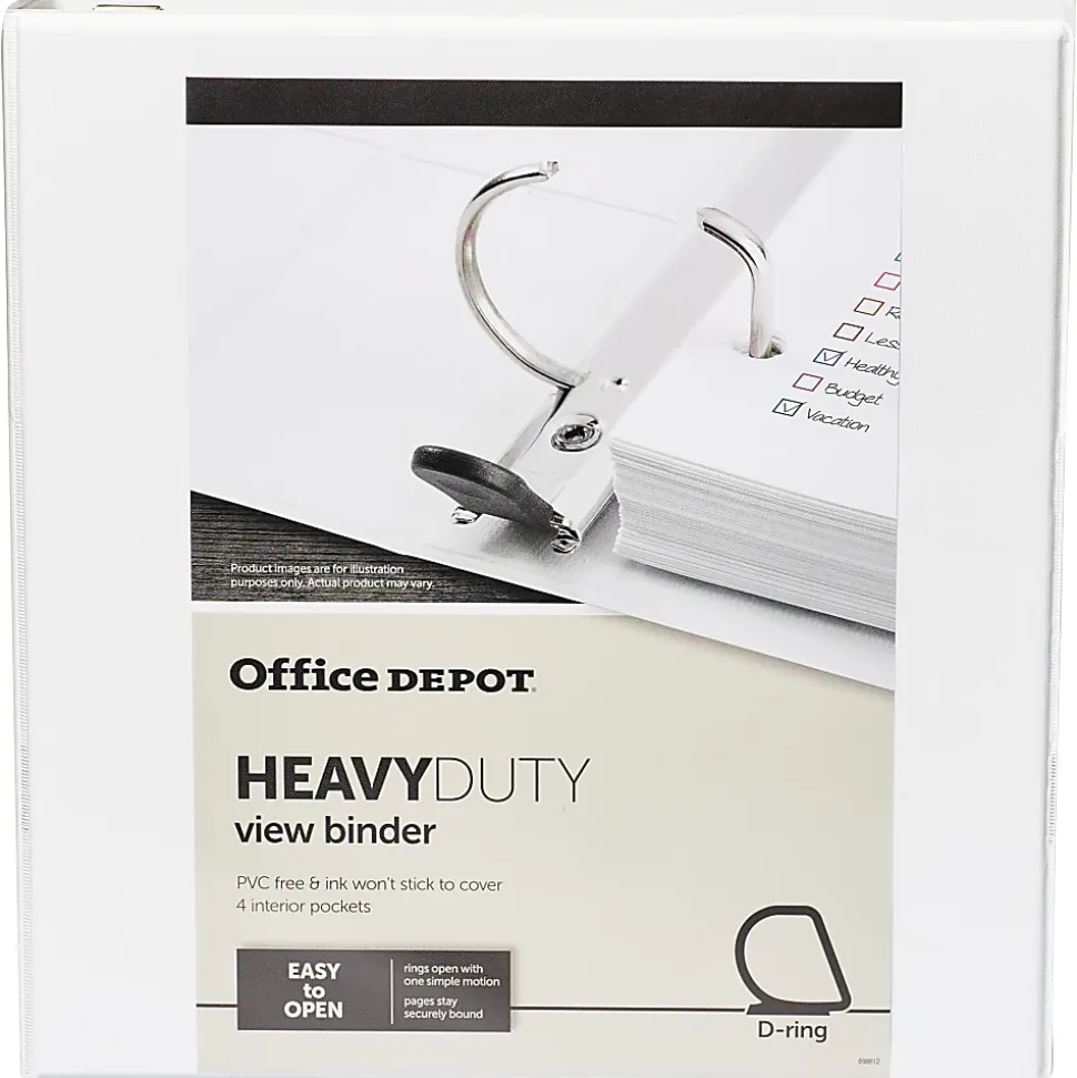 Office Depot® Brand Heavy-Duty View 3-Ring Binder, 1 1/2" D-Rings, 49% Recycled, White