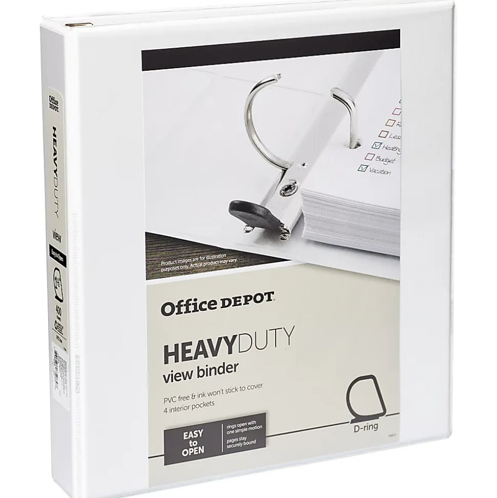 Office Depot® Brand Heavy-Duty View 3-Ring Binder, 1 1/2" D-Rings, 49% Recycled, White
