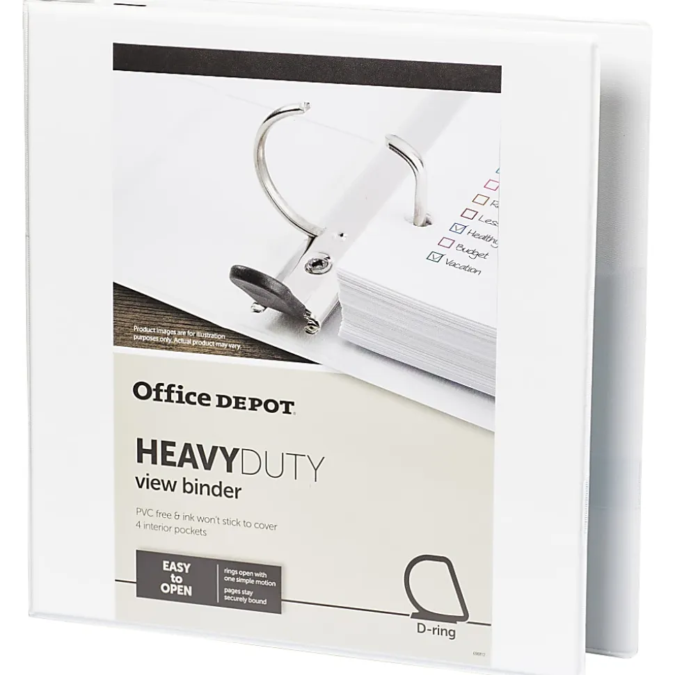 Office Depot® Brand Heavy-Duty View 3-Ring Binder, 1 1/2" D-Rings, 49% Recycled, White