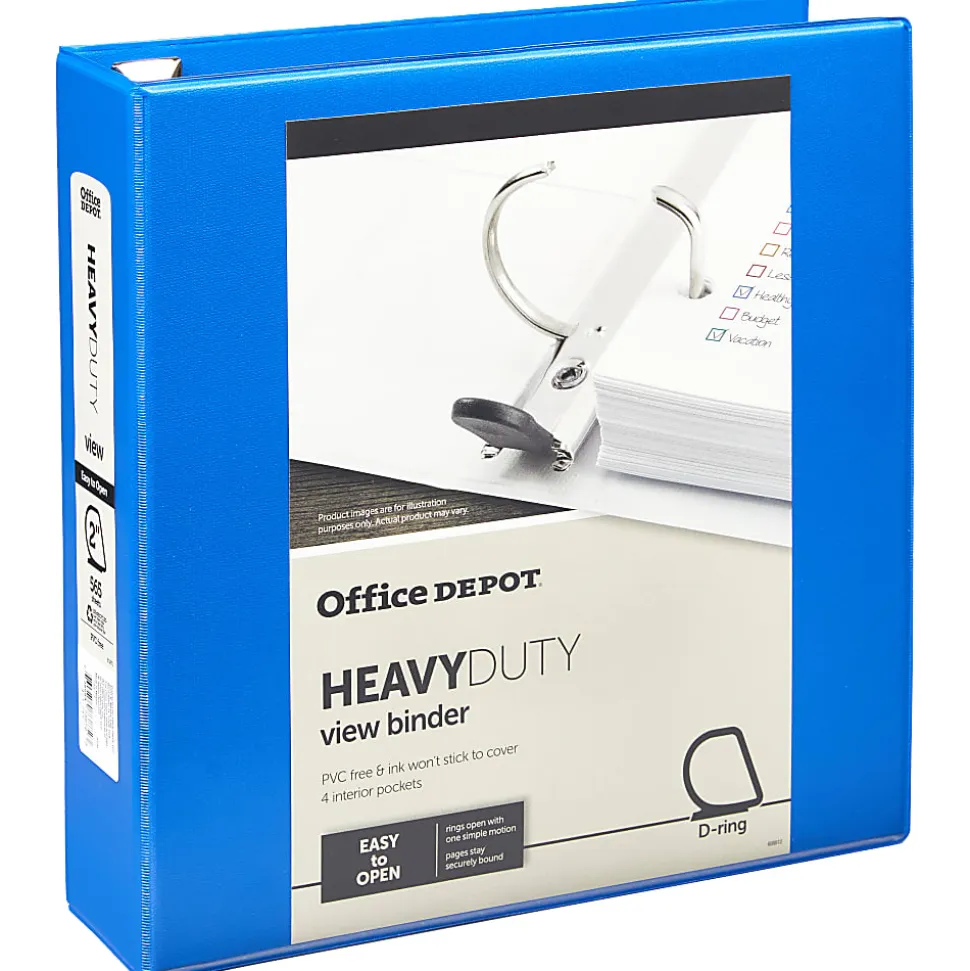 Office Depot® Brand Heavy-Duty View 3-Ring Binder, 2" D-Rings, Blue