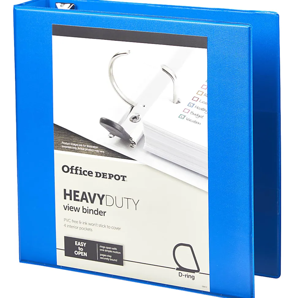 Office Depot® Brand Heavy-Duty View 3-Ring Binder, 2" D-Rings, Blue
