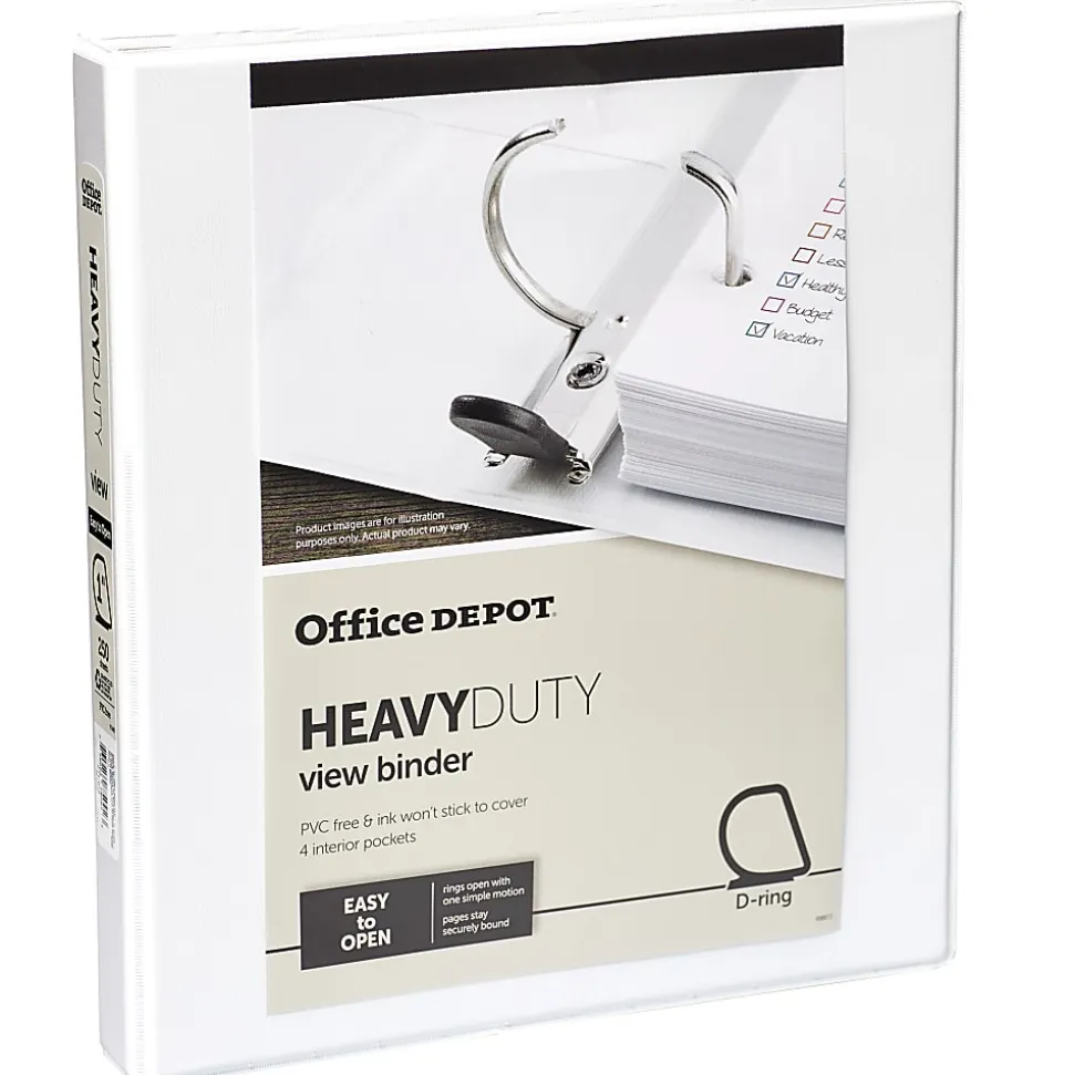 Office Depot® Brand Heavy-Duty View 3-Ring Binder, 1" D-Rings, 49% Recycled, White