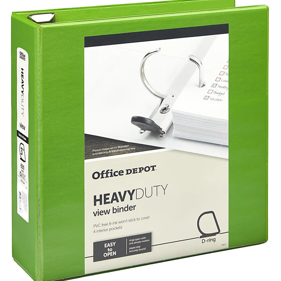 Office Depot® Brand Heavy-Duty View 3-Ring Binder, 3" D-Rings, Army Green
