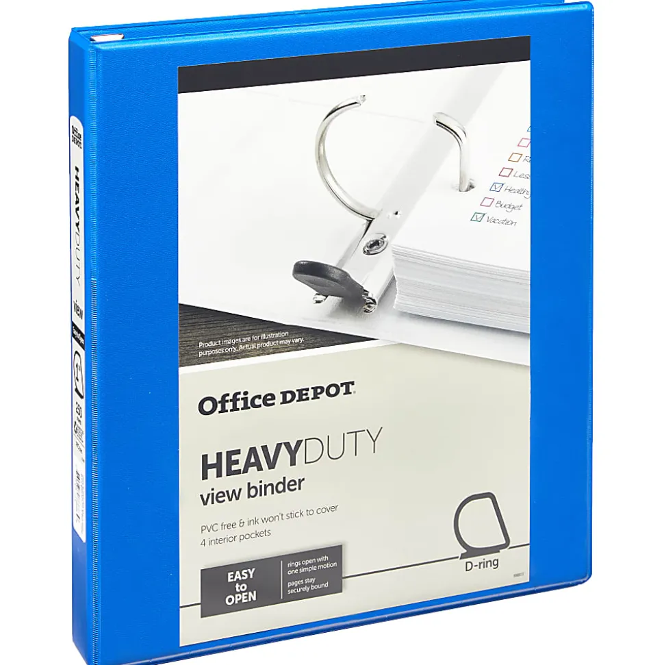 Office Depot® Brand Heavy-Duty View 3-Ring Binder, 1" D-Rings, Blue