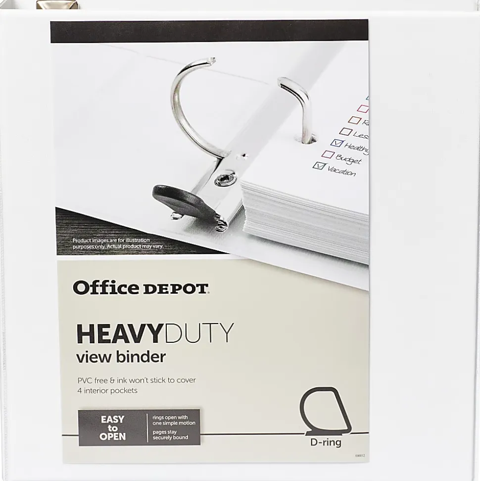 Office Depot® Brand Heavy-Duty View 3-Ring Binder, 2" D-Rings, 49% Recycled, White
