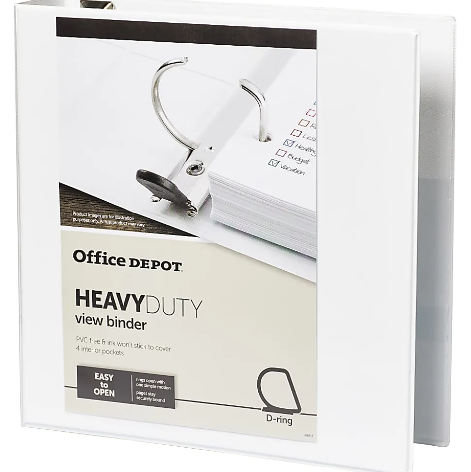 Office Depot® Brand Heavy-Duty View 3-Ring Binder, 2" D-Rings, 49% Recycled, White
