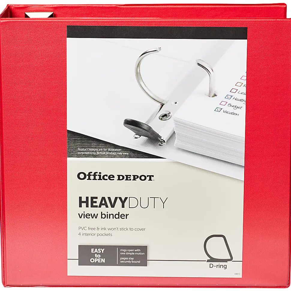 Office Depot® Brand Heavy-Duty View 3-Ring Binder, 4" D-Rings, Red
