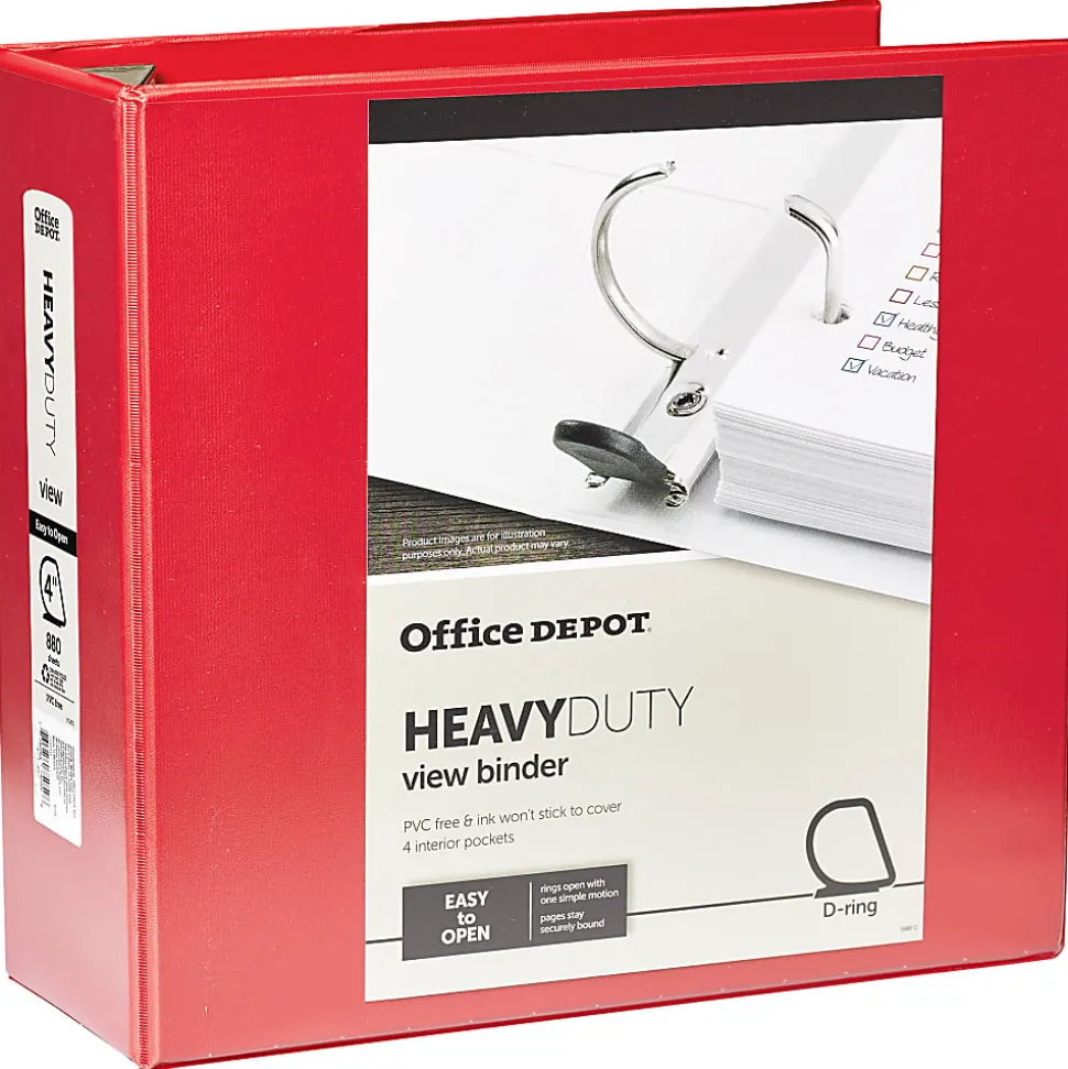 Office Depot® Brand Heavy-Duty View 3-Ring Binder, 4" D-Rings, Red