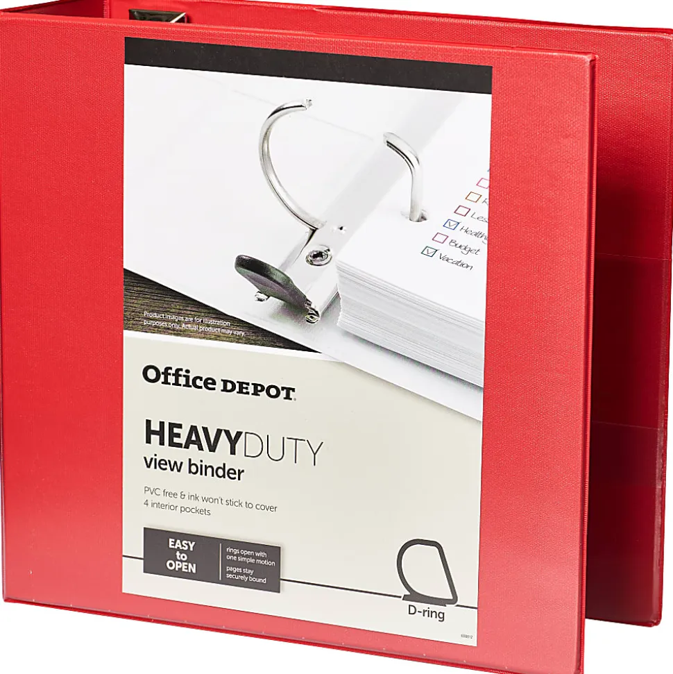 Office Depot® Brand Heavy-Duty View 3-Ring Binder, 4" D-Rings, Red