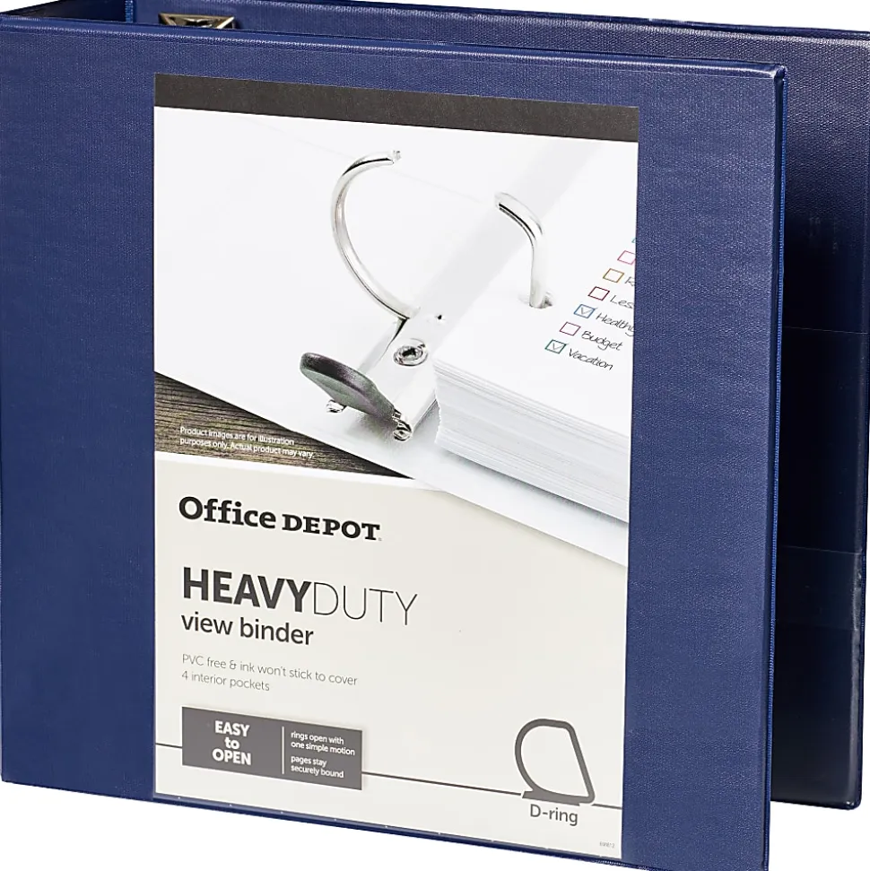 Office Depot® Brand Heavy-Duty View 3-Ring Binder, 4" D-Rings, 54% Recycled, Navy