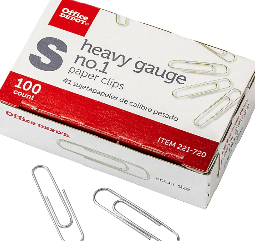 Office Depot® Brand Heavy Gauge Paper Clips, No. 1, Small, Silver, Pack Of 5 Boxes, 100 Clips Per Box, 500 Total