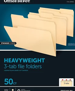 Office Depot® Brand Heavyweight Manila File Folders, 1/3 Cut, Letter Size (8-1/2" x 11"), Manila, Box Of 50 Folders