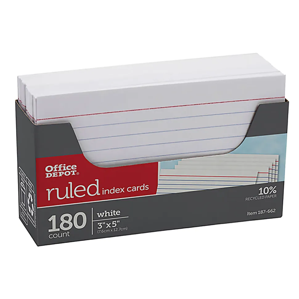Office Depot® Brand Index Cards And Tray Set, 3" x 5", White, Pack Of 180 Cards
