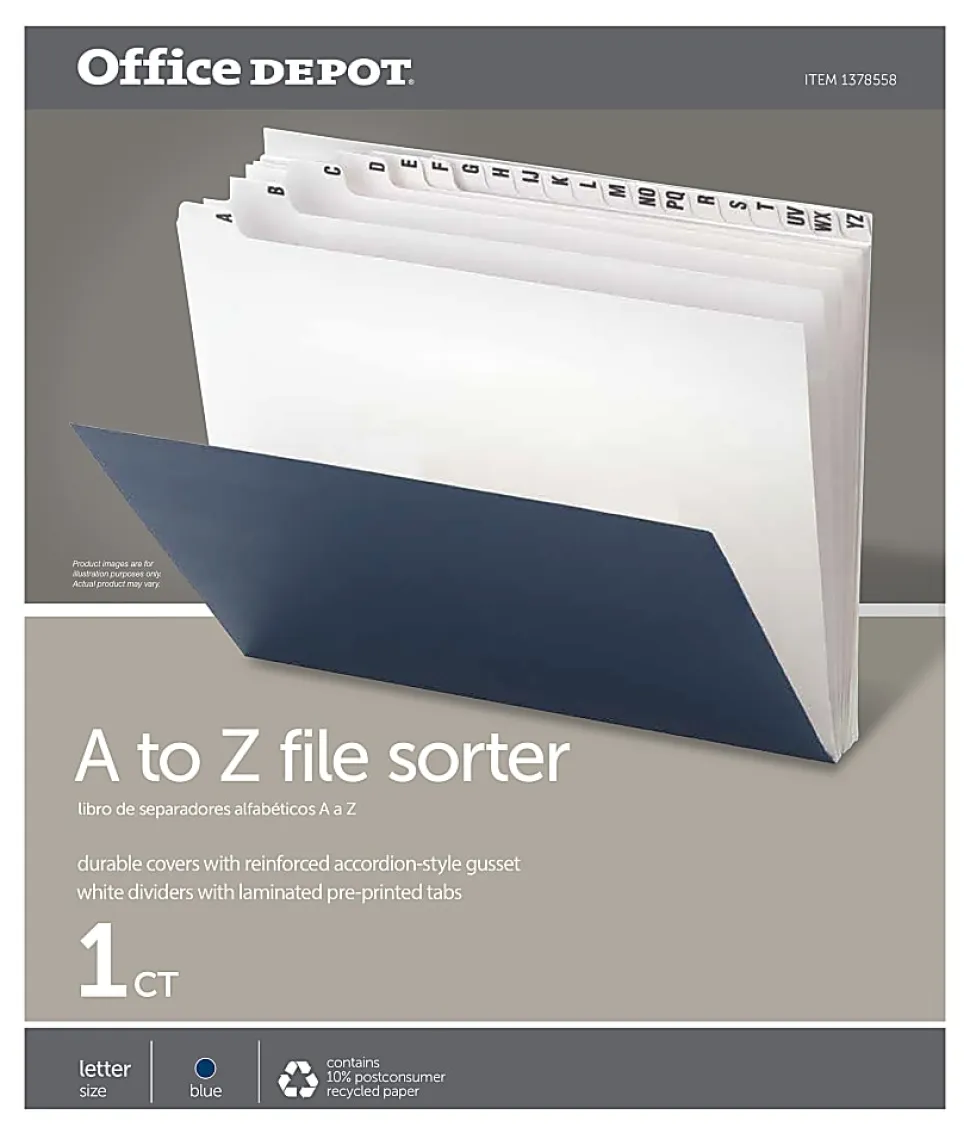 Office Depot® Brand Index Desk Sorter, Letter Size, A - Z, Navy, 20 Tabs
