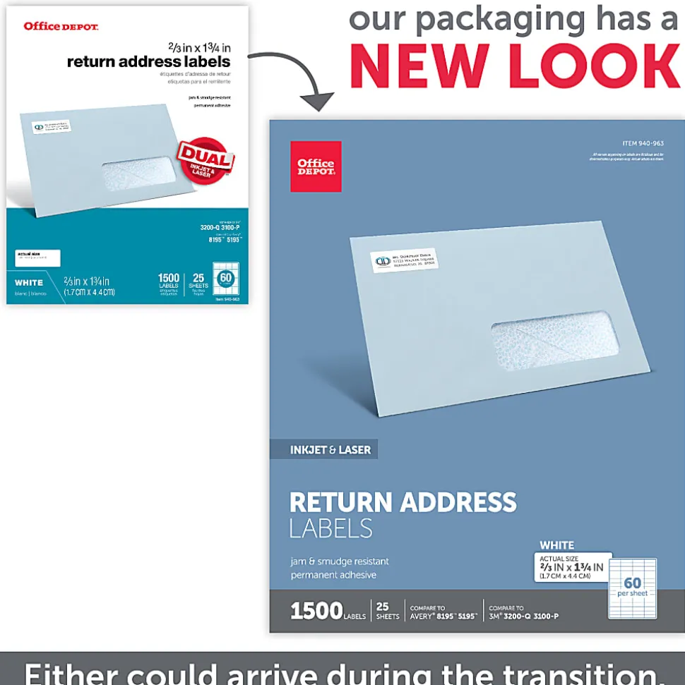 Office Depot® Brand Inkjet/Laser Return Address Labels, Rectangle, 2/3" x 1 3/4", White, Pack Of 1,500