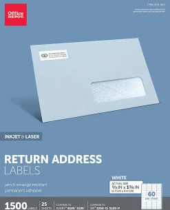 Office Depot® Brand Inkjet/Laser Return Address Labels, Rectangle, 2/3