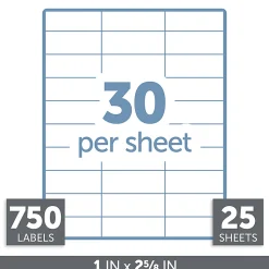 Office Depot® Brand Inkjet/Laser Address Labels, Rectangle, 1" x 2 5/8", White, Pack Of 750