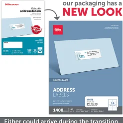 Office Depot® Brand Inkjet/Laser Address Labels, Rectangle, 1 1/3" x 4", White, Pack Of 1,400