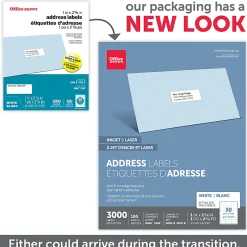 Office Depot® Brand Inkjet/Laser Address Labels, Rectangle, 1" x 2 5/8", White, Pack Of 3,000