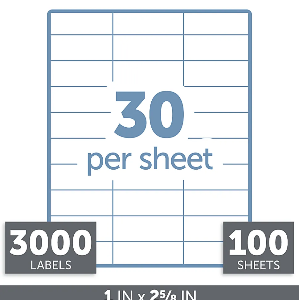 Office Depot® Brand Inkjet/Laser Address Labels, Rectangle, 1" x 2 5/8", White, Pack Of 3,000