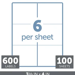 Office DepotĀ® Brand Inkjet/Laser Shipping Labels, Rectangle, 3 1/3" x 4", White, Pack Of 600