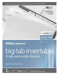 Office DepotĀ® Brand Insertable Extra-Wide Dividers With Big Tabs, Clear, 8-Tab