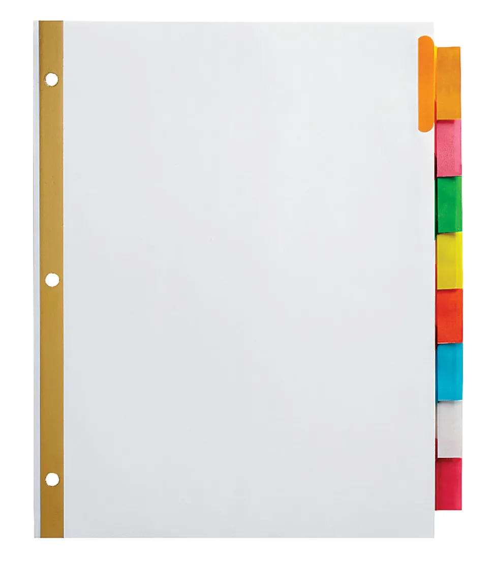 Office Depot® Brand Insertable Dividers With Big Tabs, White, Assorted Colors, 8-Tab