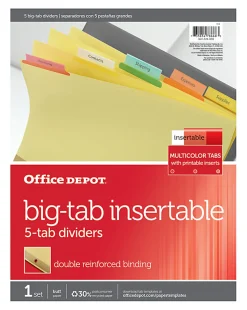 Office Depot® Brand Insertable Dividers With Big Tabs, Buff, Assorted Colors, 5-Tab