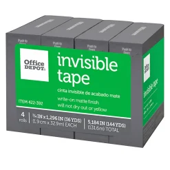 Office Depot® Brand Invisible Tape, 3/4" x 1296", Clear, Pack of 4 rolls