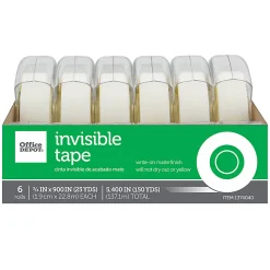 Office Depot® Brand Invisible Tape With Dispenser, 3/4" x 900",  Pack Of 6