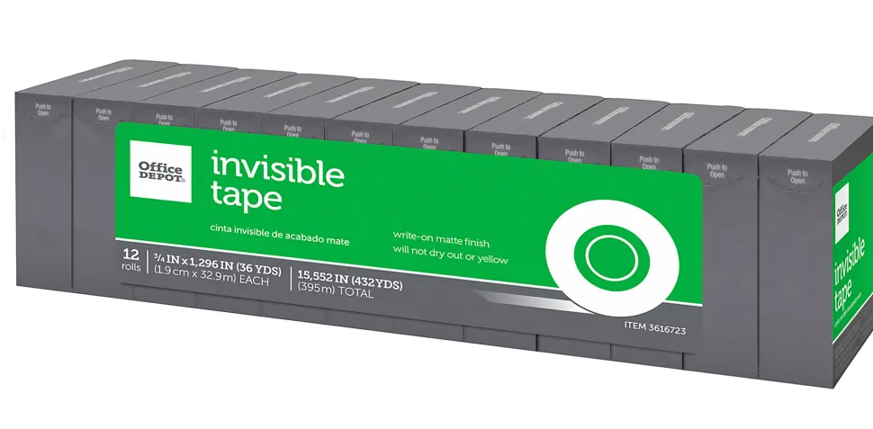Office Depot® Brand Invisible Tape, 3/4" x 1296", Clear, Pack of 12 Rolls