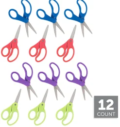 Office Depot® Brand Kids' Scissors, 5", Pointed Tip, Assorted Colors, Pack Of 12 Scissors