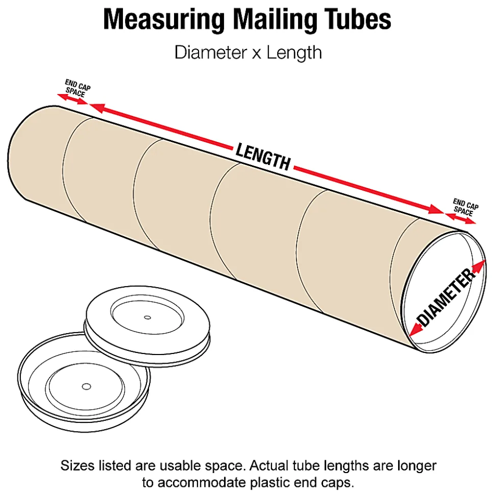 Office Depot® Brand Kraft Mailing Tubes With Plastic Endcaps, 3" x 18", Pack Of 24