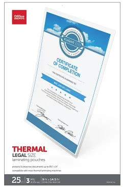 Office DepotĀ® Brand Laminating Pouches, Legal Size, 3 Mil, 9" x 14.5", Pack Of 50