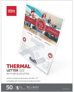 Office DepotĀ® Brand Laminating Pouches, Letter Size, 5 Mil, Clear, Pack Of 50
