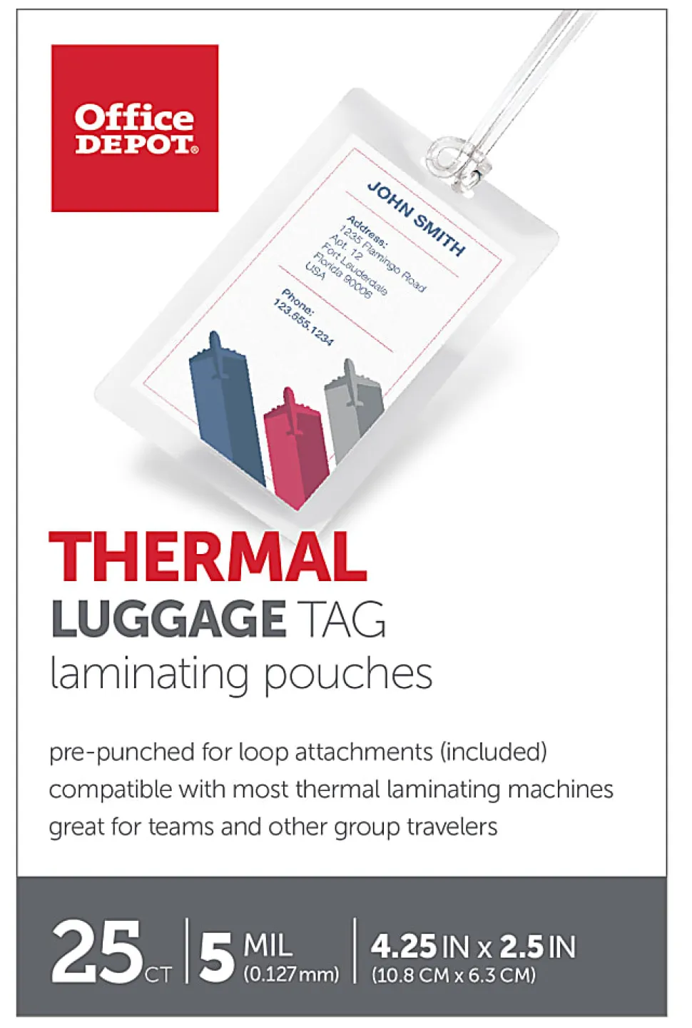 Office Depot® Brand Laminating Pouches, Luggage Tag With Loop, 5 Mil, 2 1/2" x 4 1/4", Pack Of 25