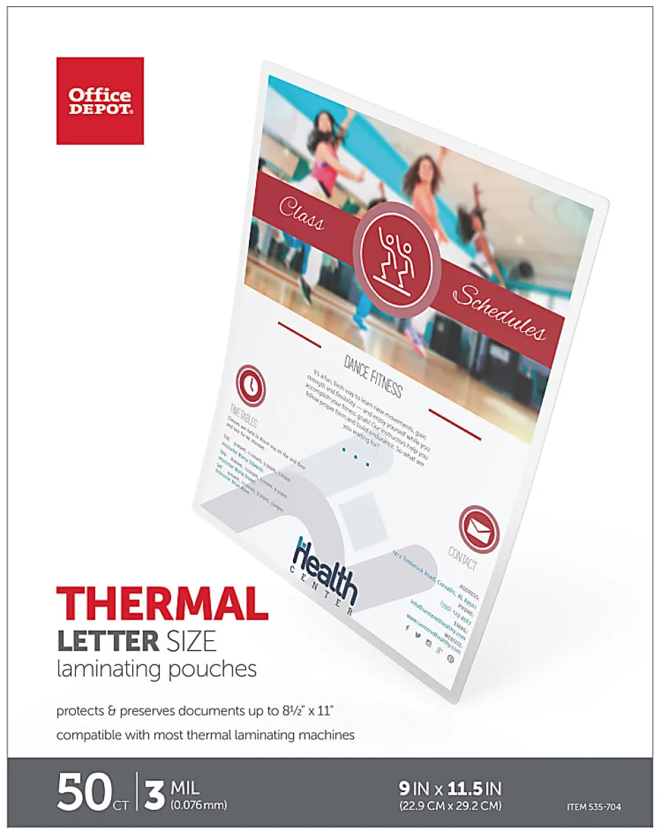Office Depot® Brand Laminating Pouches, Letter Size, 3 Mil, 9" x 11.5", Pack Of 50
