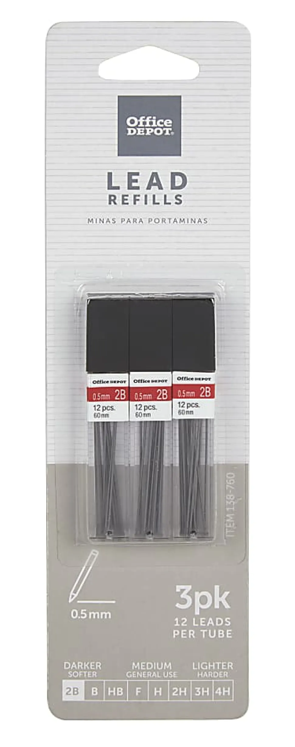Office Depot® Brand Lead Refills, 0.5 mm, 2B Hardness, Tube Of 12 Leads, Pack Of 3 Tubes