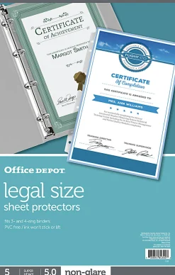 Office Depot® Brand Legal Size Sheet Protectors, 8-1/2" x 14", Non-Glare, Box Of 5