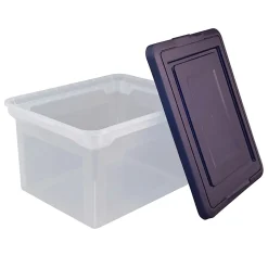 Office DepotĀ® Brand Letter And Legal File Tote, 18"L x 14 1/4"W x 10 7/8"H, Clear/Blue