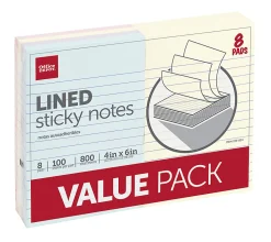 Office Depot® Brand Lined Sticky Notes, 4 in x 6 in, Assorted Pastel Colors, 100 Sheets Per Pad, Pack Of 8