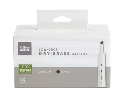 Office Depot® Brand Low-Odor Dry-Erase Markers, Chisel Point, 100% Recycled Plastic Barrel, Black, Pack Of 12