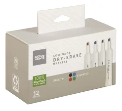 Office Depot® Brand Low-Odor Dry-Erase Markers, Chisel Point, 100% Recycled Plastic Barrel, Assorted Colors, Pack Of 12, W3113124