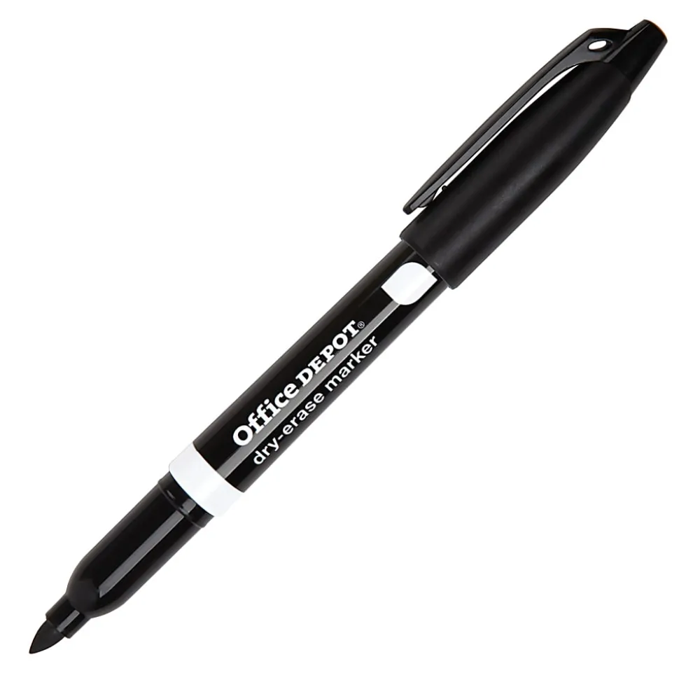 Office Depot® Brand Low-Odor Dry-Erase Markers, Fine Point, 100% Recycled Plastic Barrel, Black, Pack Of 12