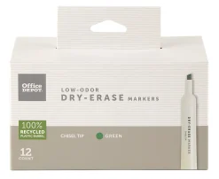 Office Depot® Brand Low-Odor Dry-Erase Markers, Chisel Point, 100% Recycled Plastic Barrel, Green, Pack Of 12