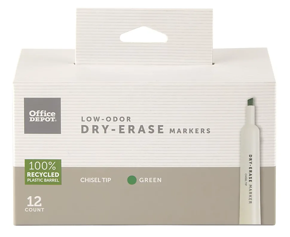 Office Depot® Brand Low-Odor Dry-Erase Markers, Chisel Point, 100% Recycled Plastic Barrel, Green, Pack Of 12