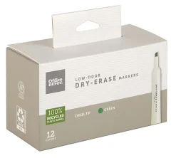 Office Depot® Brand Low-Odor Dry-Erase Markers, Chisel Point, 100% Recycled Plastic Barrel, Green, Pack Of 12