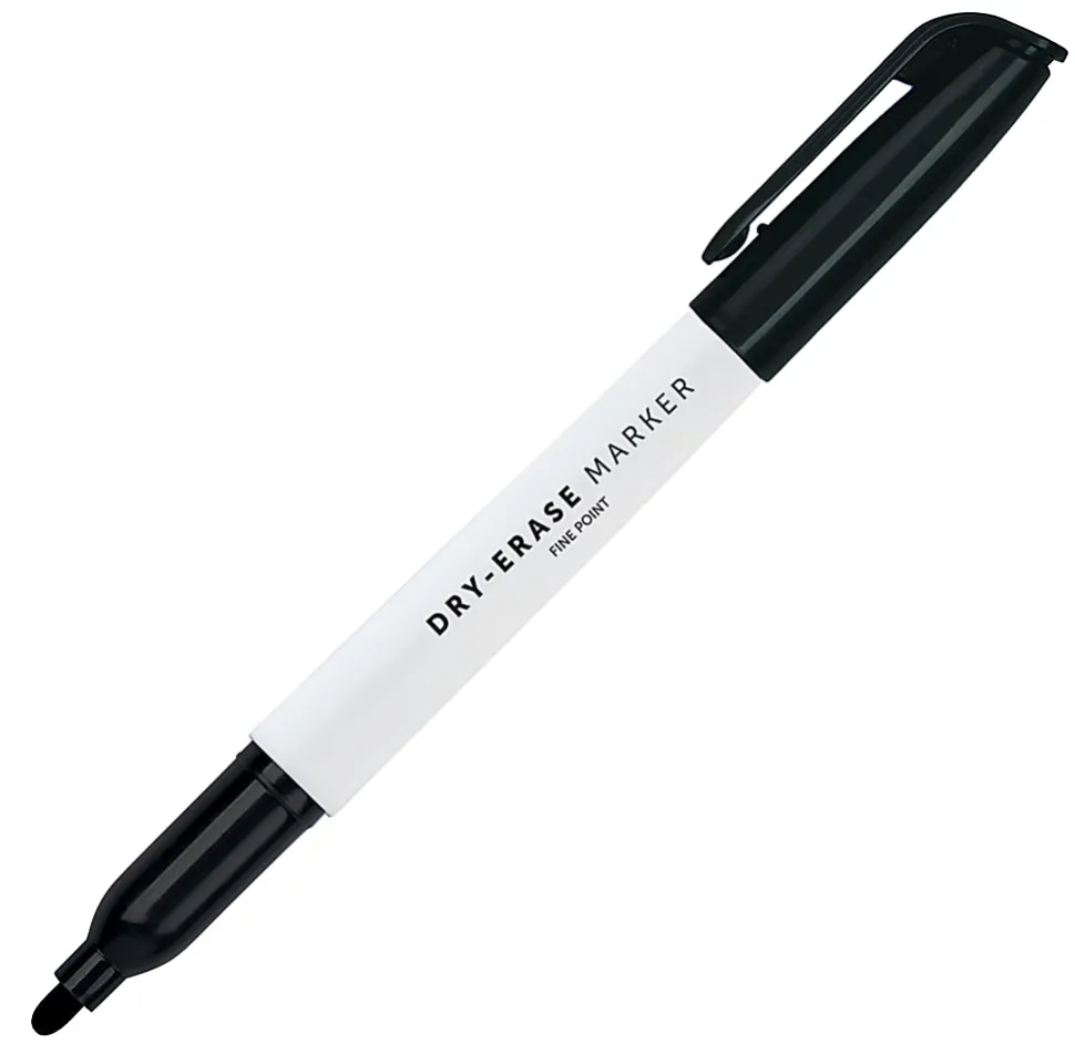 Office Depot® Brand Low-Odor Pen-Style Dry-Erase Markers, Fine Point, 100% Recycled Plastic Barrel, Black Ink, Pack Of 12
