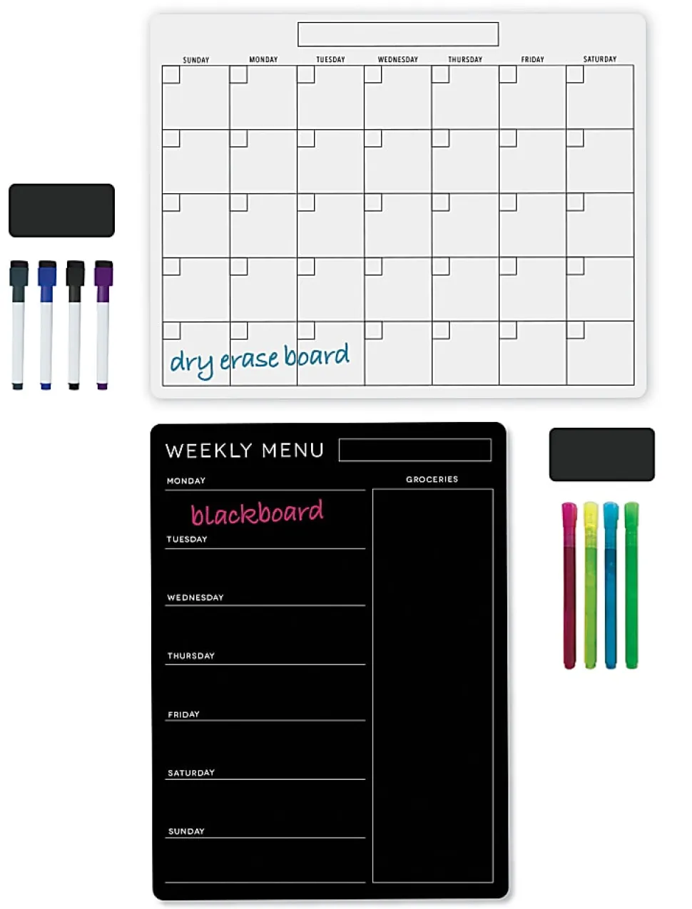Office Depot® Brand Magnetic Dry-Erase/Blackboard Menu And Calendar Combo Set, 17" x 13", Black