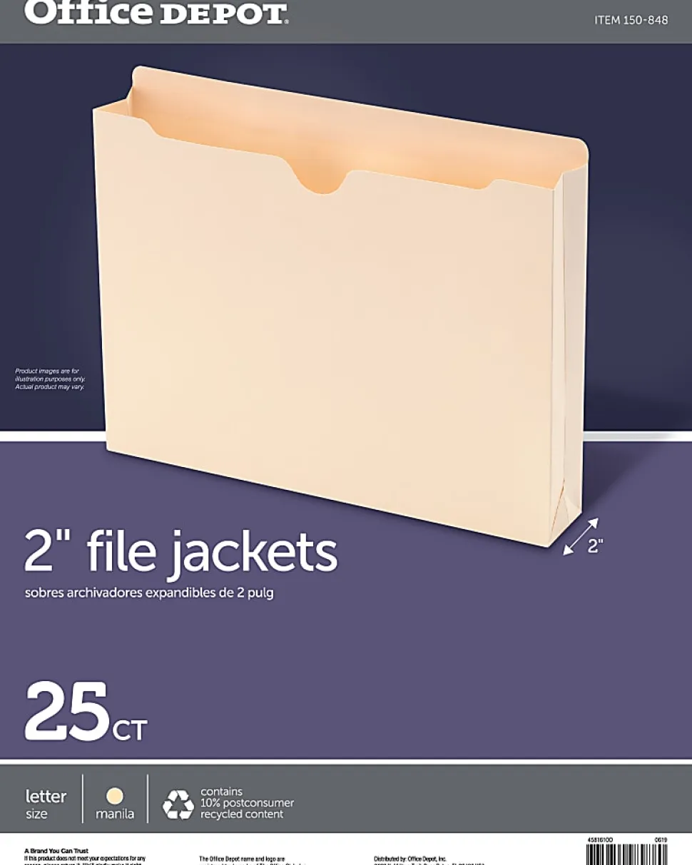 Office Depot® Brand Manila Double-Top File Jackets, 2" Expansion, Letter Size, Pack Of 25 File Jackets